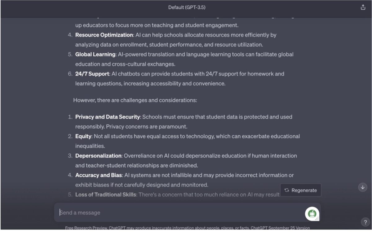 Chat GPT provides a detailed response when asked if AI will change schools forever.